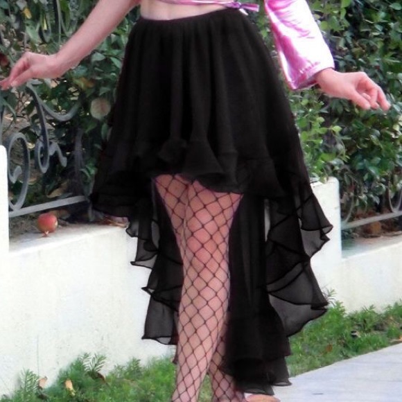 Ameynra high low skirt black chiffon with ruffle - Picture 3 of 3